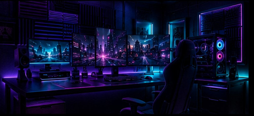 The Setup, neon gaming and desk battlestation